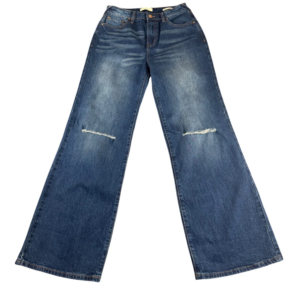 Cleo + Wolf High Rise Loose Wide Leg Distressed Jeans Medium Wash W 28 L 32